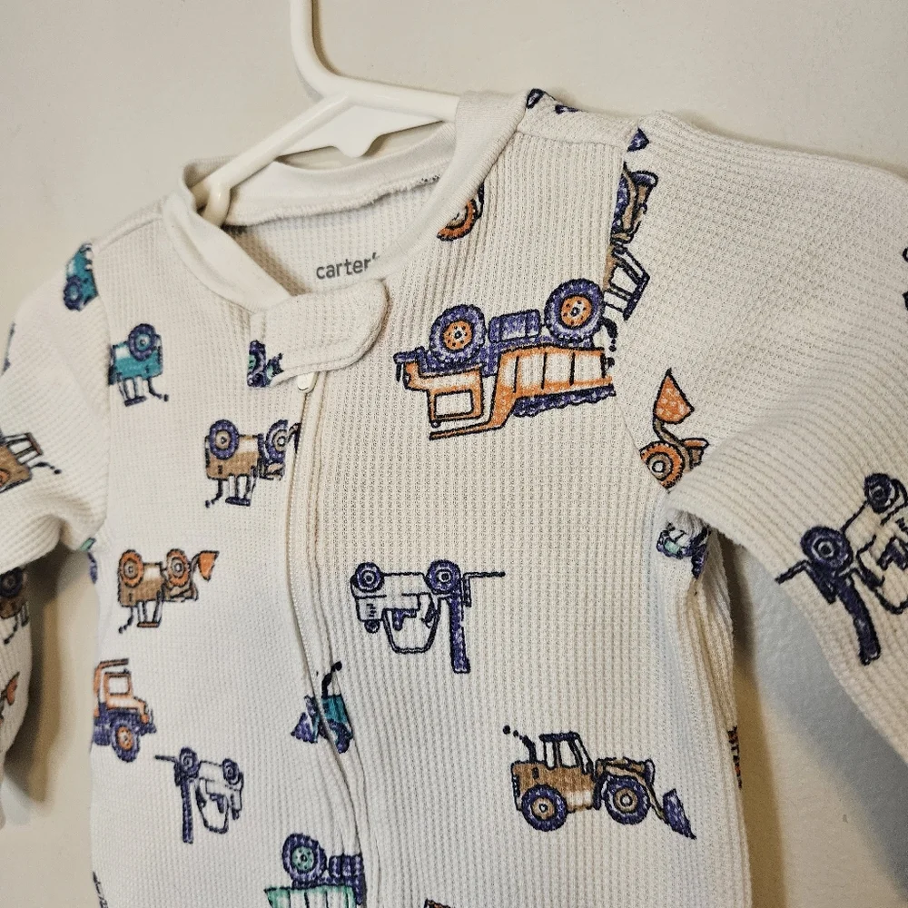 Carter's Baby Car 2-Way Zip Waffle Knit Sleep & Play Pajamas Ivory Vehicles